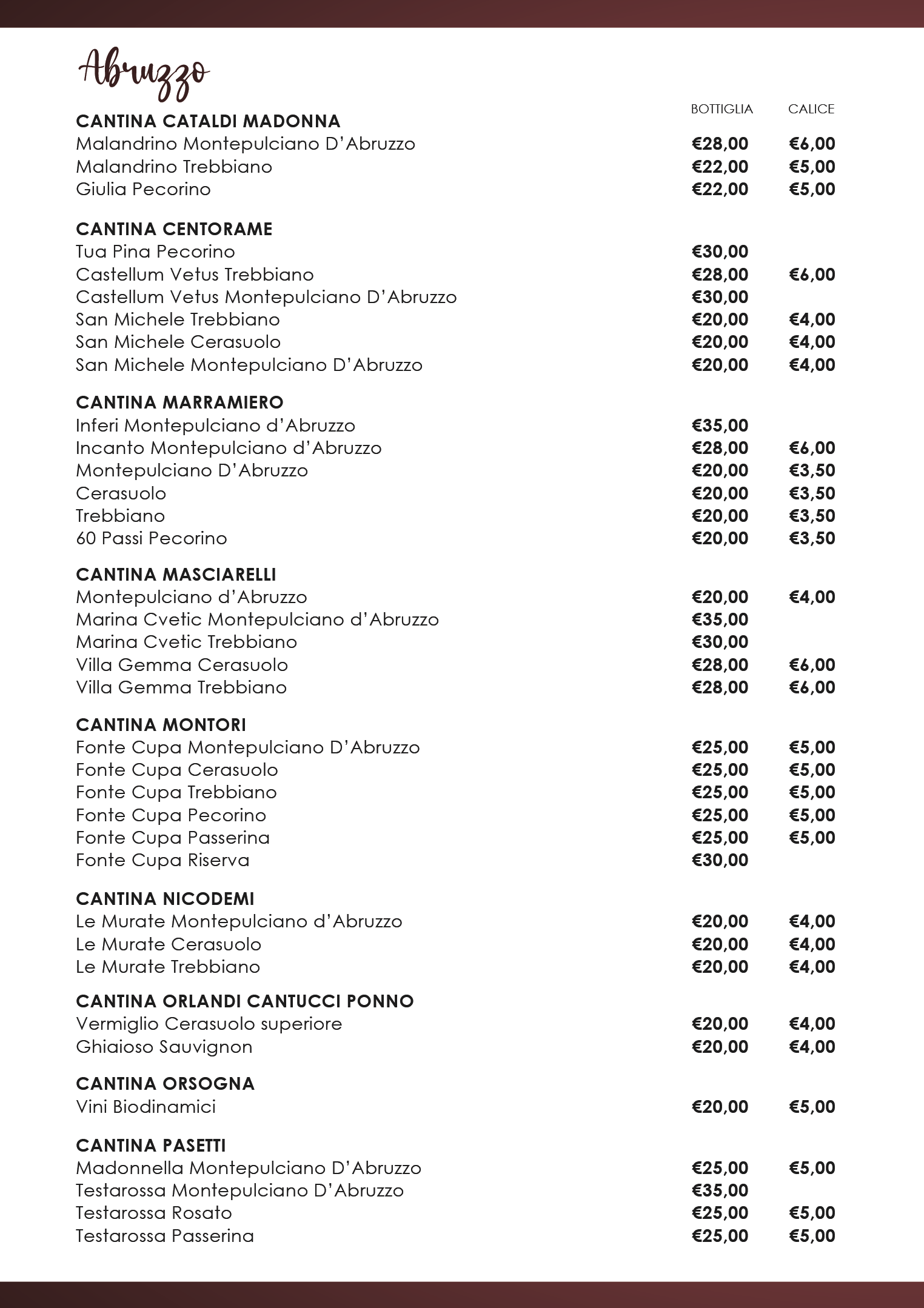 Carta dei Vini, pagina 2